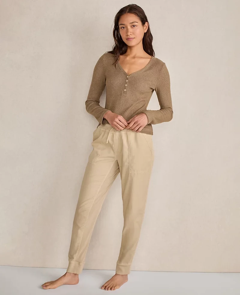 Ann Taylor Haven Well Within Brushed Rib Knit Long Sleeve Henley Driftwood Women's