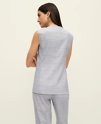 Ann Taylor The Long Crew Neck Vest Plaid Blue/White Combo Women's