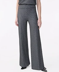 Ann Taylor The Petite Side Zip Wide-Leg Pant Plaid Black Women's