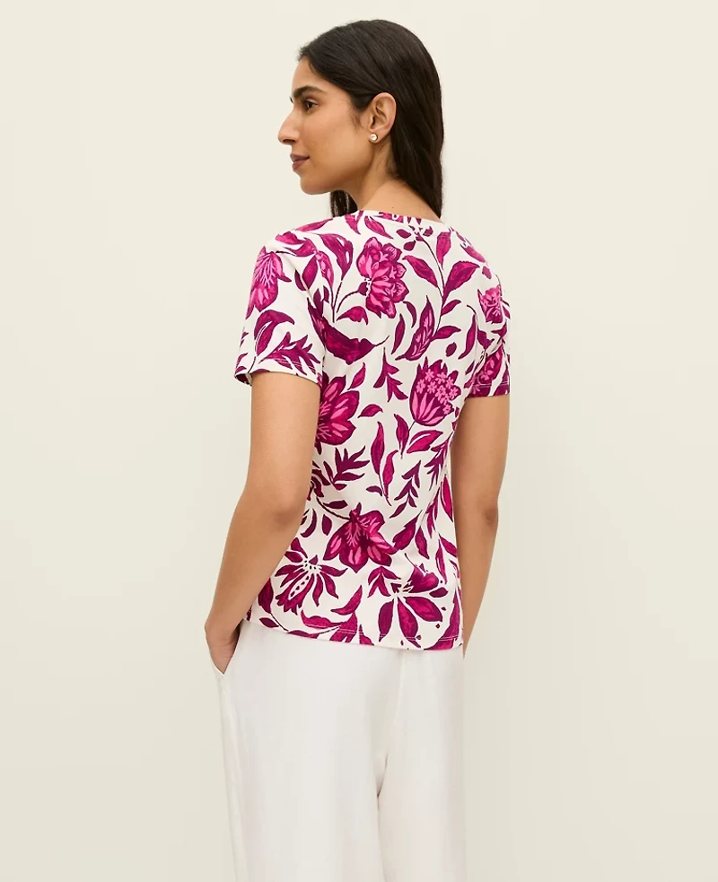 Ann Taylor Floral Crew Neck T-Shirt Pink Women's