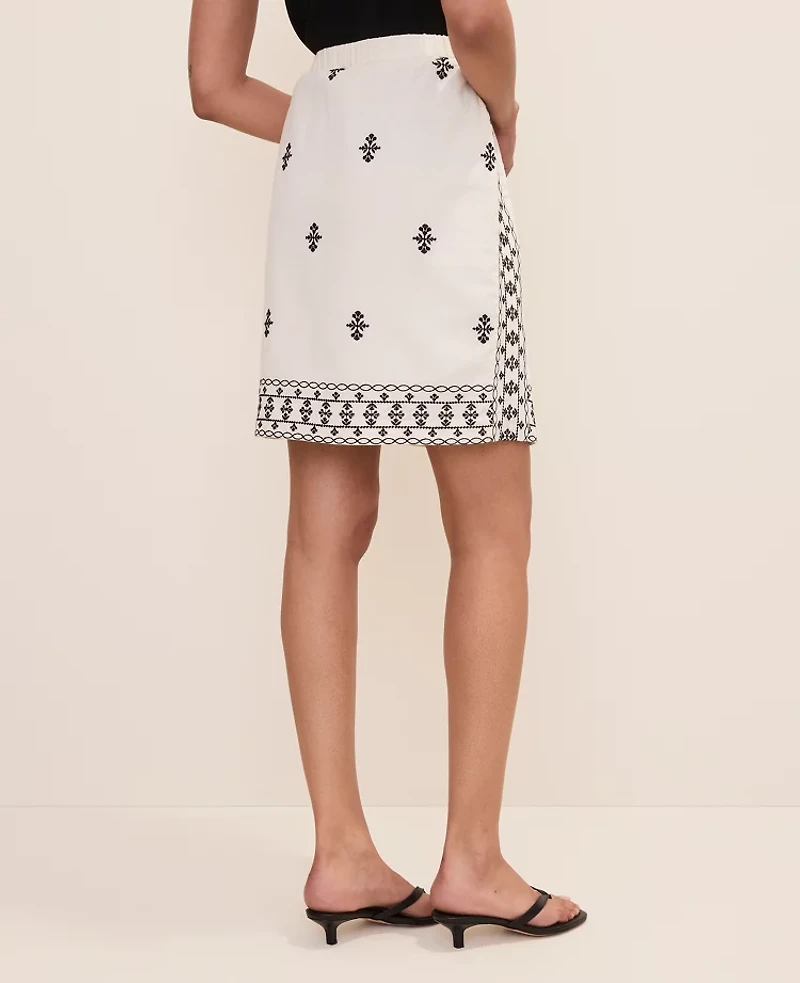 Ann Taylor Embroidered Easy Fit Skirt Winter White Women's