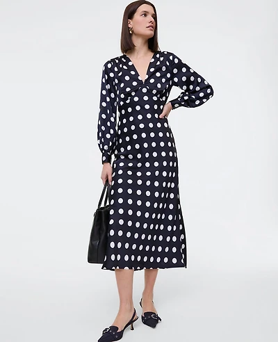 Ann Taylor Petite Satin Dotted Midi Dress Night Sky Women's