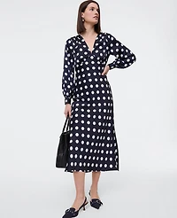Ann Taylor Petite Satin Dotted Midi Dress Night Sky Women's
