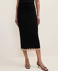 Ann Taylor Metallic Trim Sweater Midi Skirt Black Women's