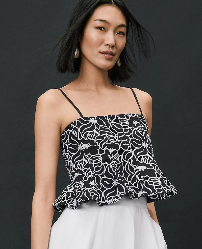 Ann Taylor Embroidered Peplum Top Black Women's