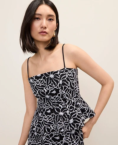Ann Taylor Embroidered Peplum Top Black Women's