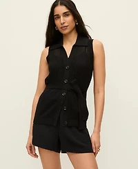 Ann Taylor Pointelle Belted Sweater Women's