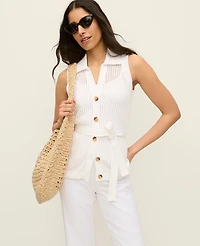 Ann Taylor Pointelle Belted Sweater Women's