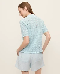 Ann Taylor Pointelle Short Sleeve Cardigan Women's