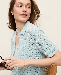 Ann Taylor Pointelle Short Sleeve Cardigan Women's