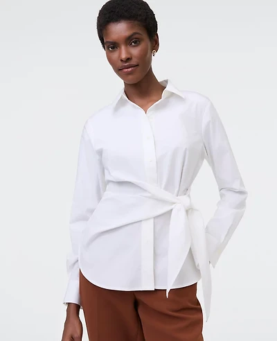 Ann Taylor Petite Tie Waist Button Down Shirt Women's
