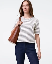 Ann Taylor Weekend Collection Striped Crew Neck Top Ivory/Navy Multi Women's