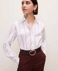 Ann Taylor Striped Relaxed Perfect Shirt Cherry Pie Women's