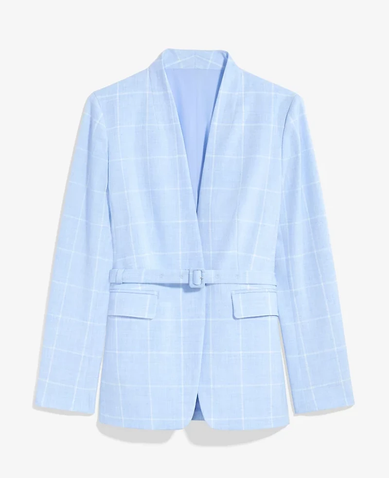 Ann Taylor The Collarless Belted Blazer Windowpane Blue/Neutral Women's