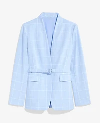 Ann Taylor The Collarless Belted Blazer Windowpane Blue/Neutral Women's