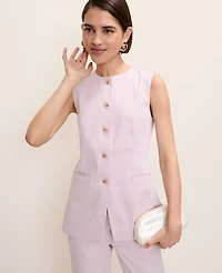 Ann Taylor The Long Crew Neck Vest Seersucker Pink/White Combo Women's