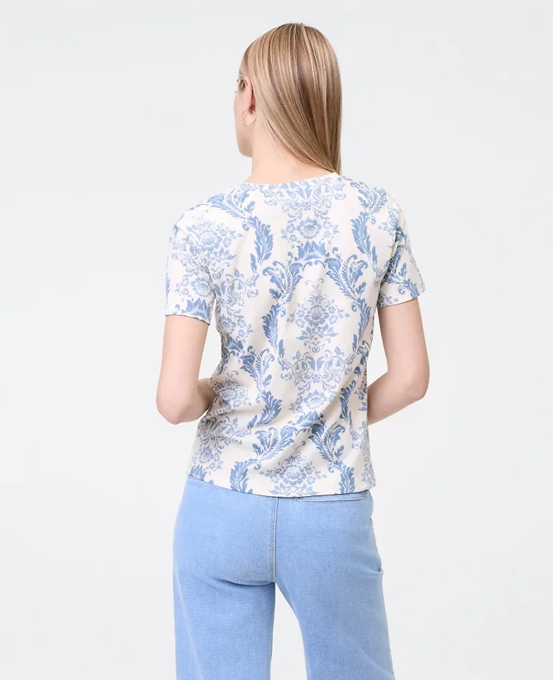 Ann Taylor Weekend Collection Floral Crew Neck T-Shirt Feather - Light Blue Women's