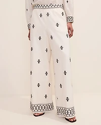 Ann Taylor The Embroidered Easy Fit Wide-Leg Pant Winter White Women's