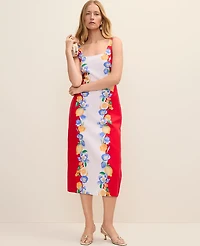 Ann Taylor Floral Sheath Dress Linen Blend Bright Cherry Women's