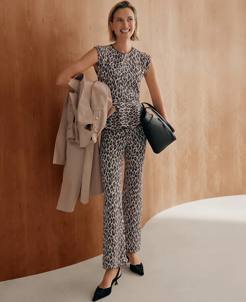 Ann Taylor Petite Animal Print Sweater Pant Chocolate Brown Women's