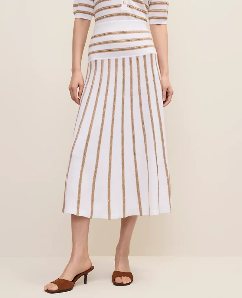 Ann Taylor Striped A-Line Sweater Midi Skirt White Women's