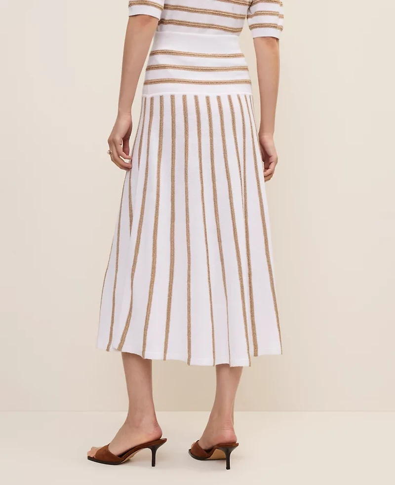 Ann Taylor Striped A-Line Sweater Midi Skirt White Women's