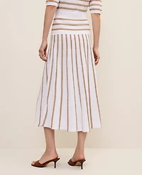 Ann Taylor Striped A-Line Sweater Midi Skirt White Women's