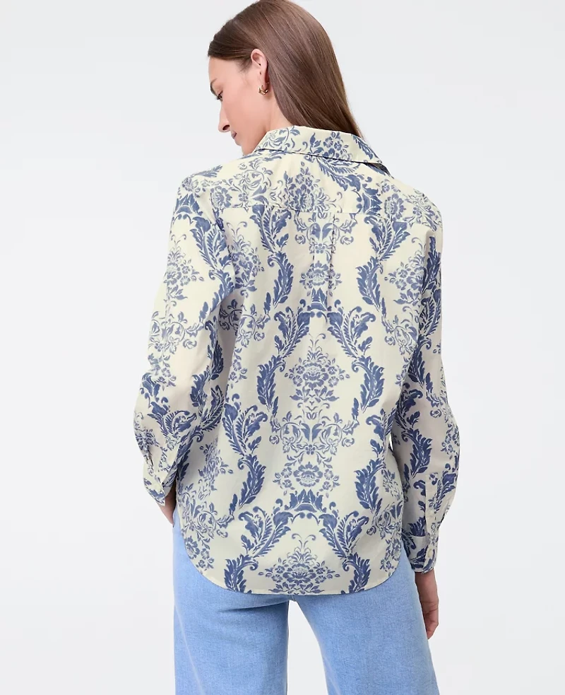 Ann Taylor Petite Weekend Collection Toile Relaxed Perfect Shirt Feather - Light Blue Women's