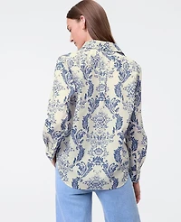 Ann Taylor Petite Weekend Collection Toile Relaxed Perfect Shirt Feather - Light Blue Women's