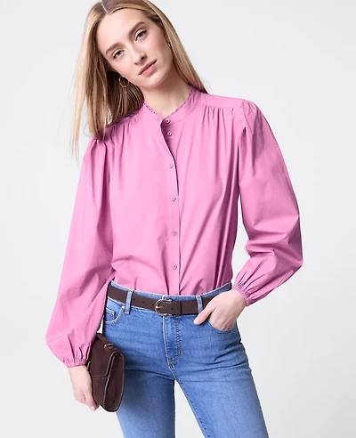 Ann Taylor Petite Weekend Collection Embroidered Collar Blouse Dusty Mauve Women's