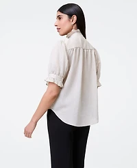 Ann Taylor Petite Striped Ruffle Collar Shirt Ivory Women's
