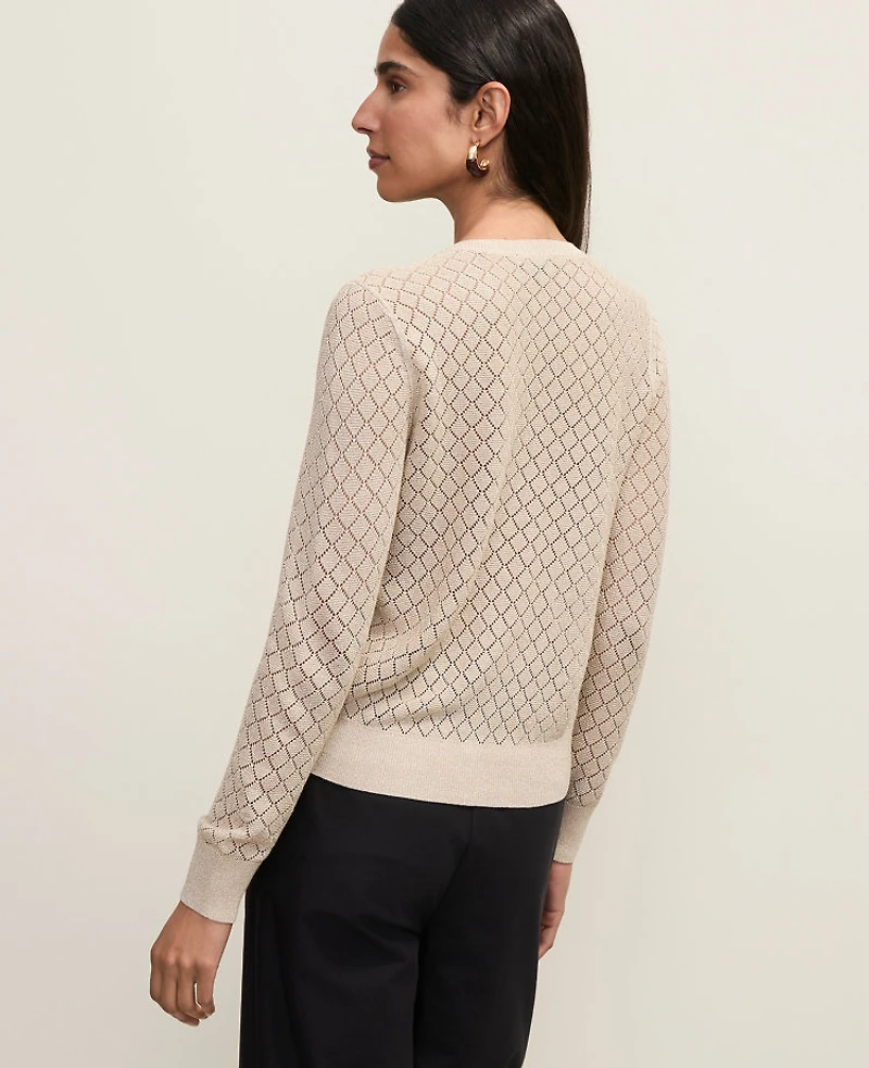 Ann Taylor Metallic Pointelle Stitch Cardigan Sail Cloth Women's