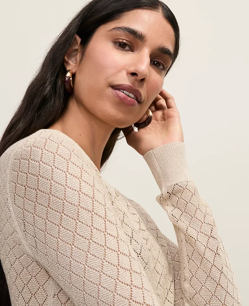 Ann Taylor Metallic Pointelle Stitch Cardigan Sail Cloth Women's