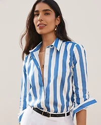 Ann Taylor Striped Relaxed Perfect Shirt Ocean Oasis Women's