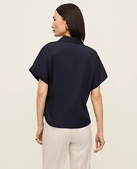 Ann Taylor Collared Tie Waist Top Night Sky Women's