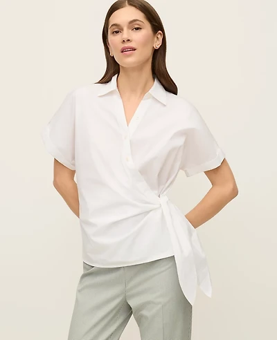Ann Taylor Collared Tie Waist Top Women's