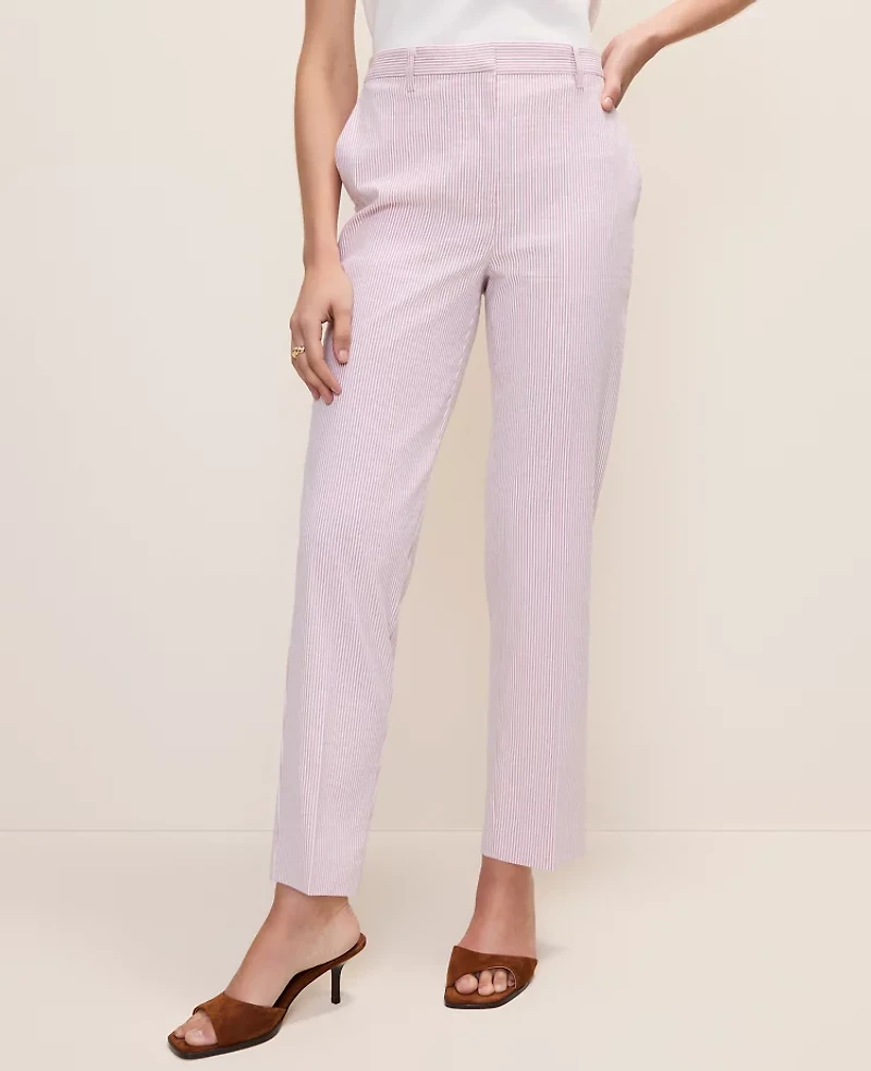 Ann Taylor The Ankle Pant Seersucker Pink/White Combo Women's