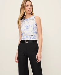 Ann Taylor Petite Floral Halter Shell Top Blue Hydrangea Women's