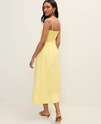 Ann Taylor Weekend Smocked Flare Midi Dress Yellow Hibiscus Women's