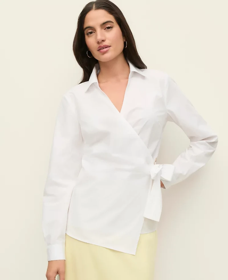 Ann Taylor Embellished Wrap Blouse White Women's