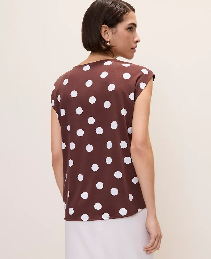 Ann Taylor Polka Dot Mixed Media Cowl Neck Top Rich Walnut Women's
