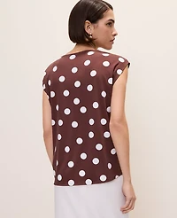 Ann Taylor Polka Dot Mixed Media Cowl Neck Top Rich Walnut Women's