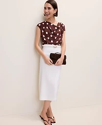 Ann Taylor Polka Dot Mixed Media Cowl Neck Top Rich Walnut Women's