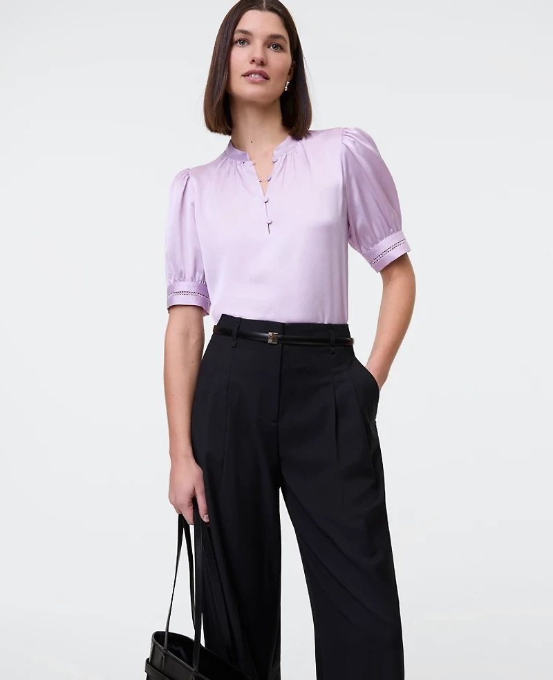 Ann Taylor Lace Trim Mixed Media Top Sunrise Lavender Women's