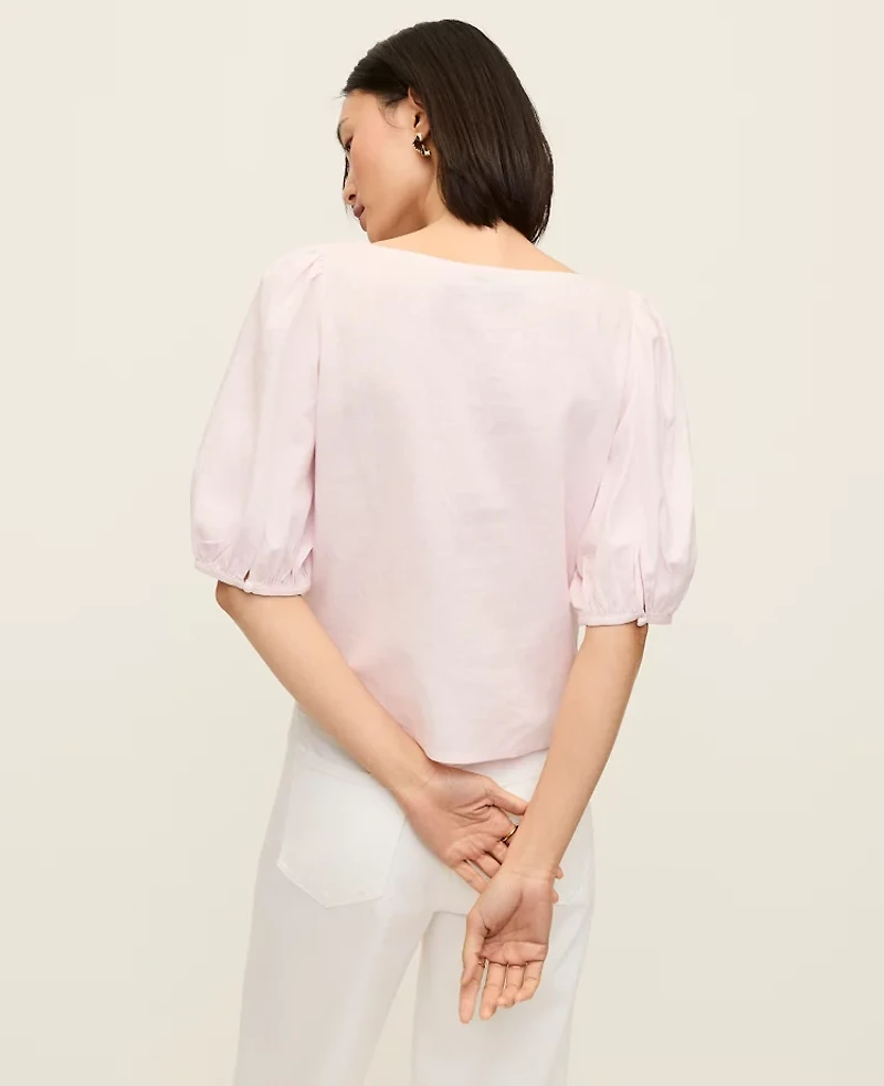 Ann Taylor Linen Blend Boatneck Popover Top Women's