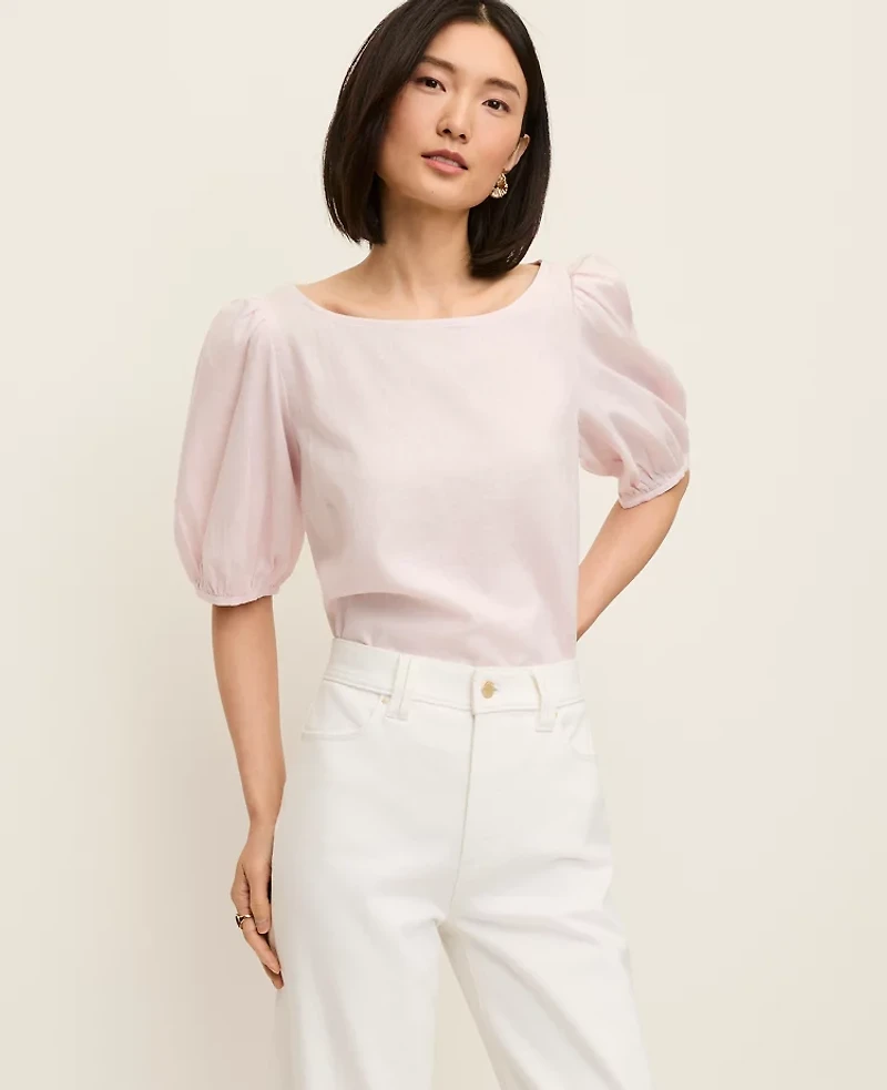 Ann Taylor Linen Blend Boatneck Popover Top Women's