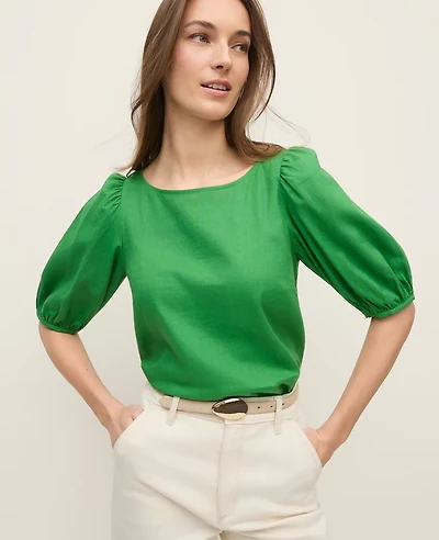 Ann Taylor Linen Blend Boatneck Popover Top Women's