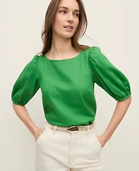 Ann Taylor Linen Blend Boatneck Popover Top Women's