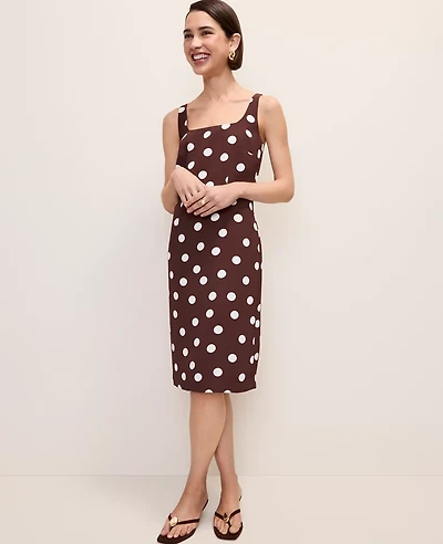 Ann Taylor Polka Dot Square Neck Sheath Dress Rich Walnut Women's