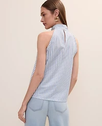 Ann Taylor Striped Mock Neck Halter Top Coastline Blue Women's